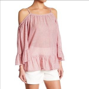Red and White Striped Cold Shoulder Top, Medium